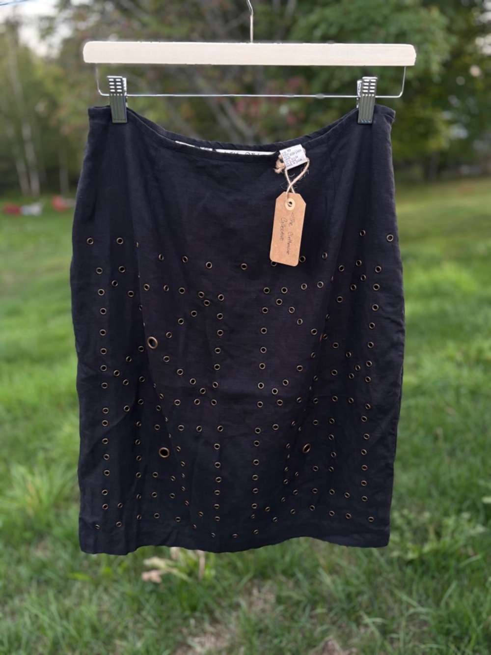 Irish Linen Black Eyelet Detail Skirt